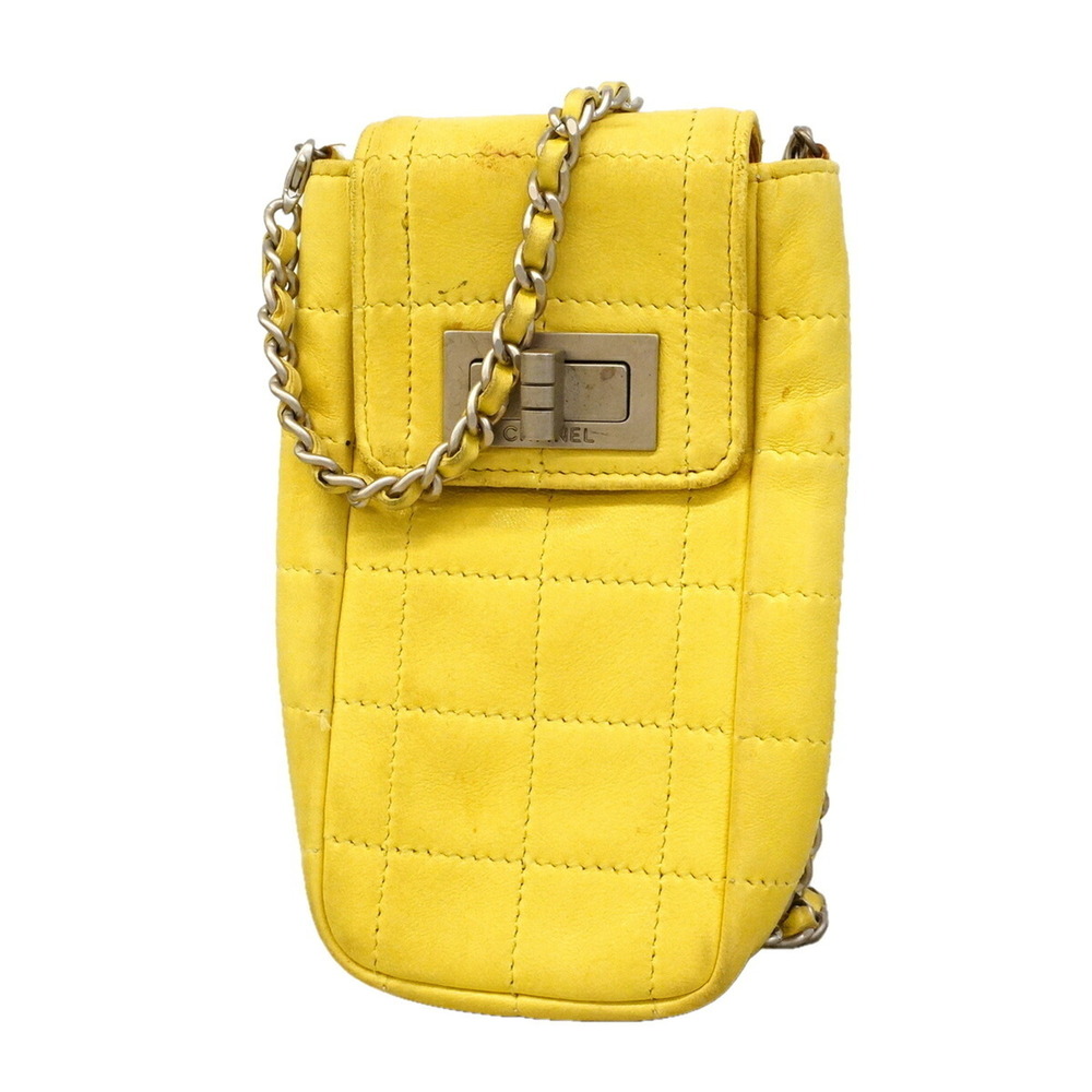 Chanel Shoulder Bag 2.55 Chocolate Bar Chain Lambskin Yellow Women's
